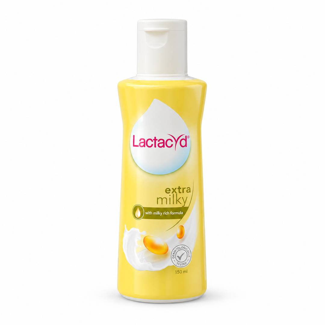 Lactacyd Extra Milky Daily Feminine Wash — 1 × 150 ml — exact pack quantity on white