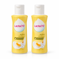 Lactacyd Extra Milky Daily Feminine Wash — 2 × 150 ml — exact pack quantity on white