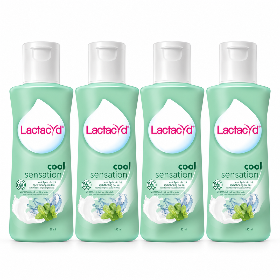 Lactacyd Cool Sensation Daily Feminine Wash — 4 × 150 ml — exact pack quantity on white