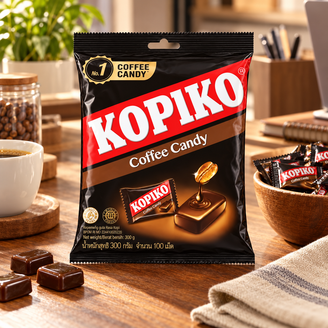 Kopiko Coffee Candy — 300 g Bag — lifestyle photograph