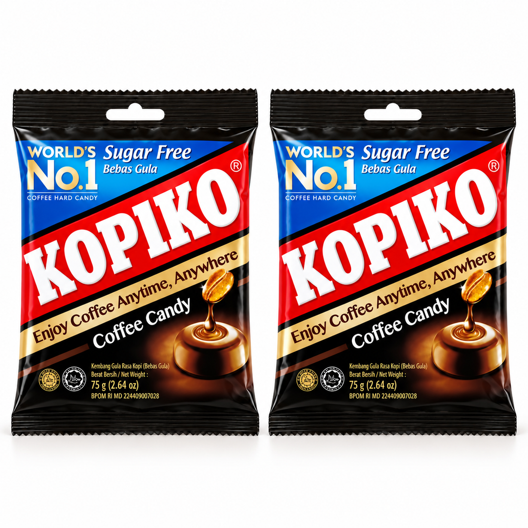 Kopiko Sugar Free Coffee Candy — 2 × 75 g Bags — exact pack quantity on white