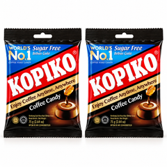 Kopiko Sugar Free Coffee Candy — 2 × 75 g Bags — exact pack quantity on white