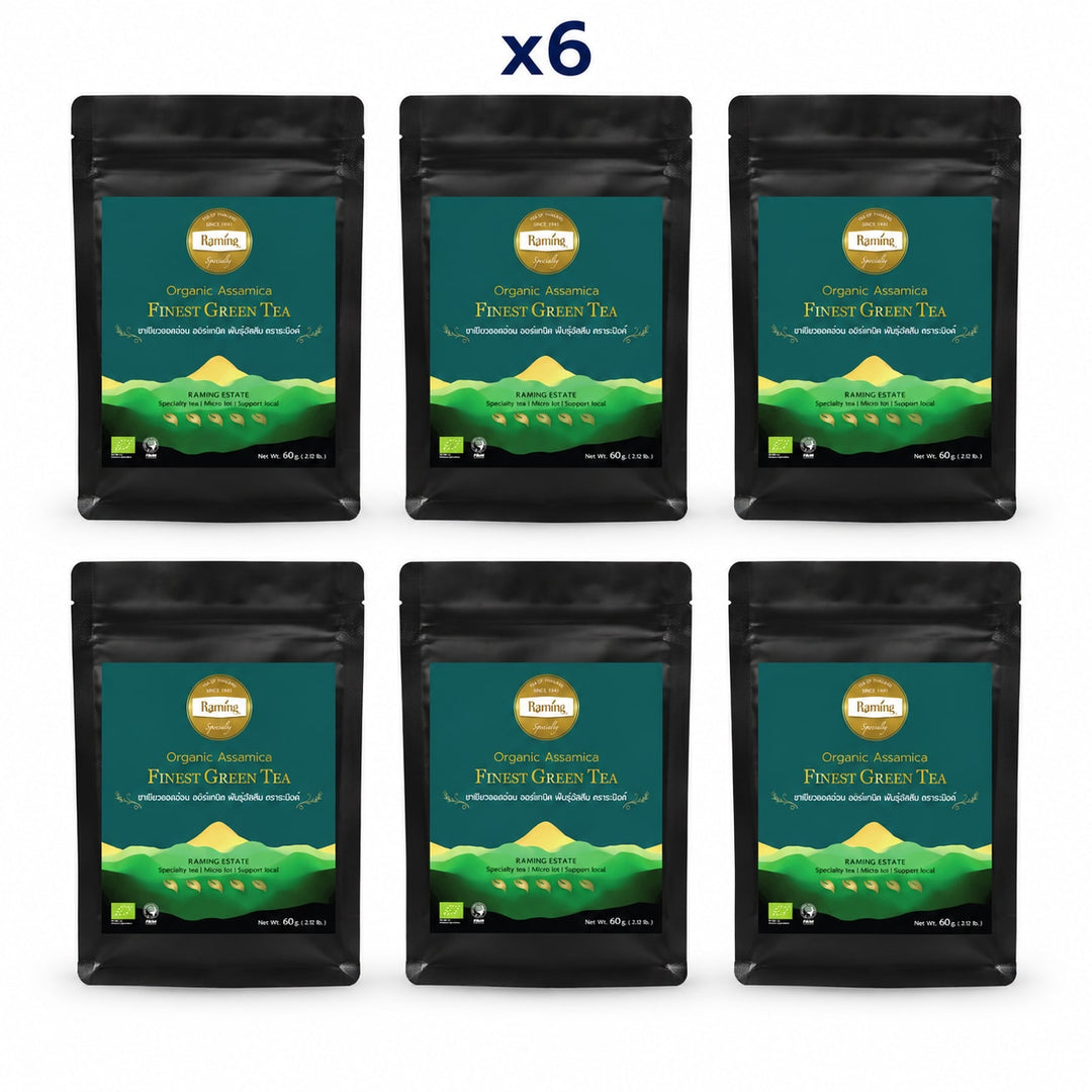 Raming Organic Assamica Finest Green Tea 60 g — Pack of 6 - product cover