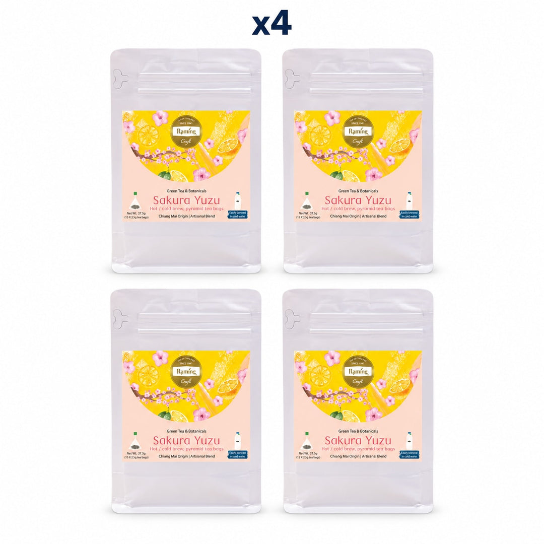 Raming Sakura Yuzu Craft Tea 15 Tea Bags (37.5 g) — Pack of 4 - product cover