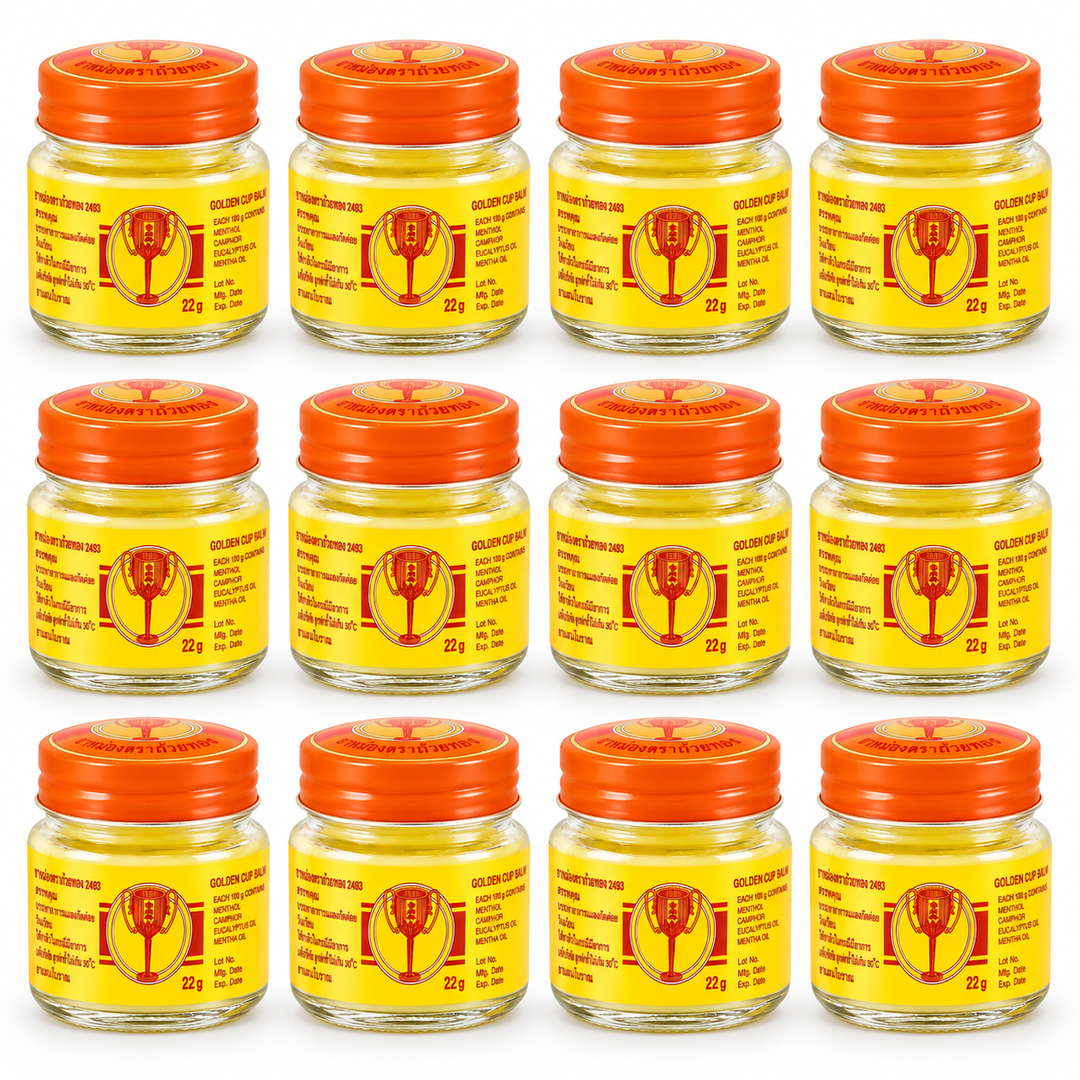 Golden Cup Balm 22 g — Pack of 12 — exact quantity on white