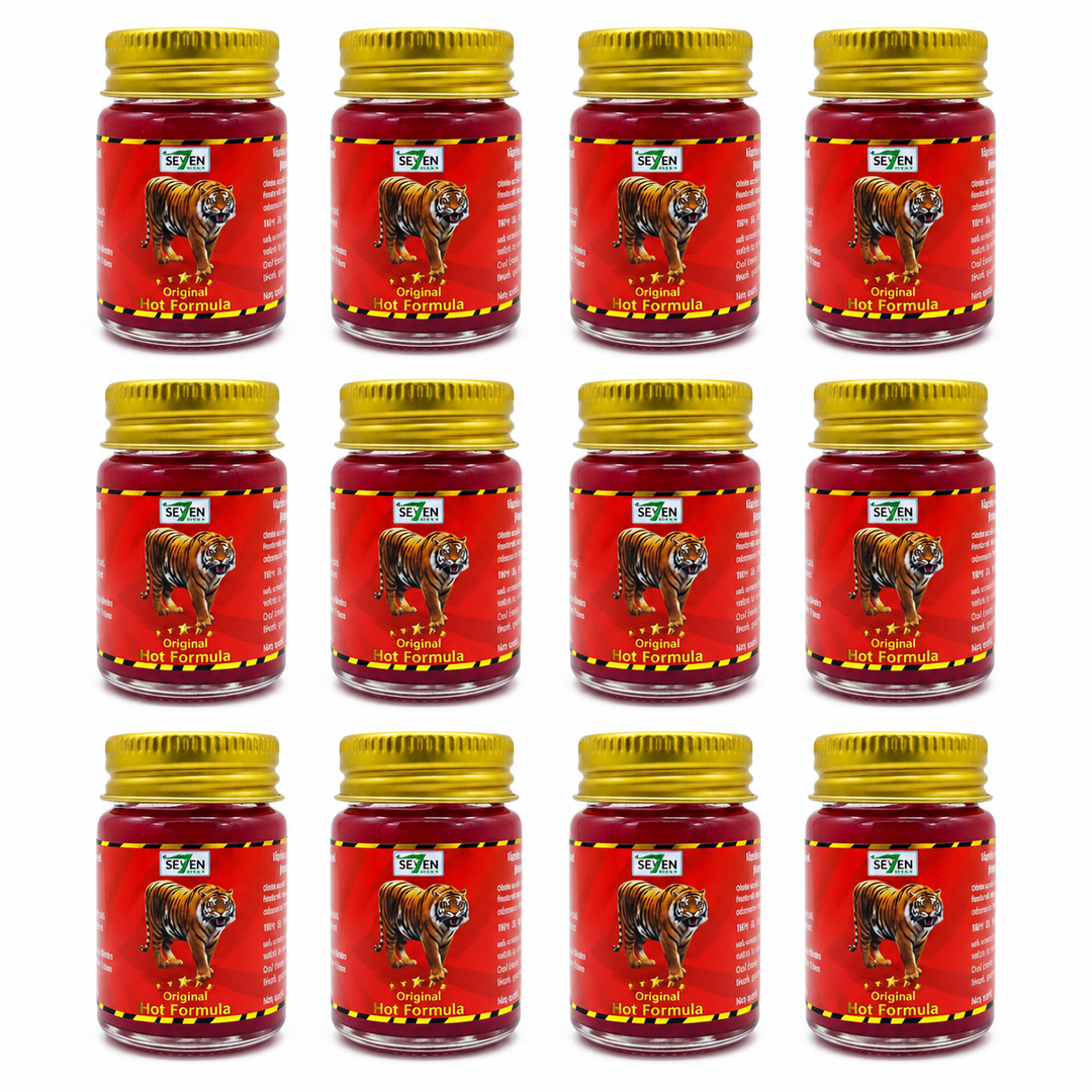 Green Seven Original Hot Formula Thai Massage Balm 50 g — Pack of 12 — exact quantity on white
