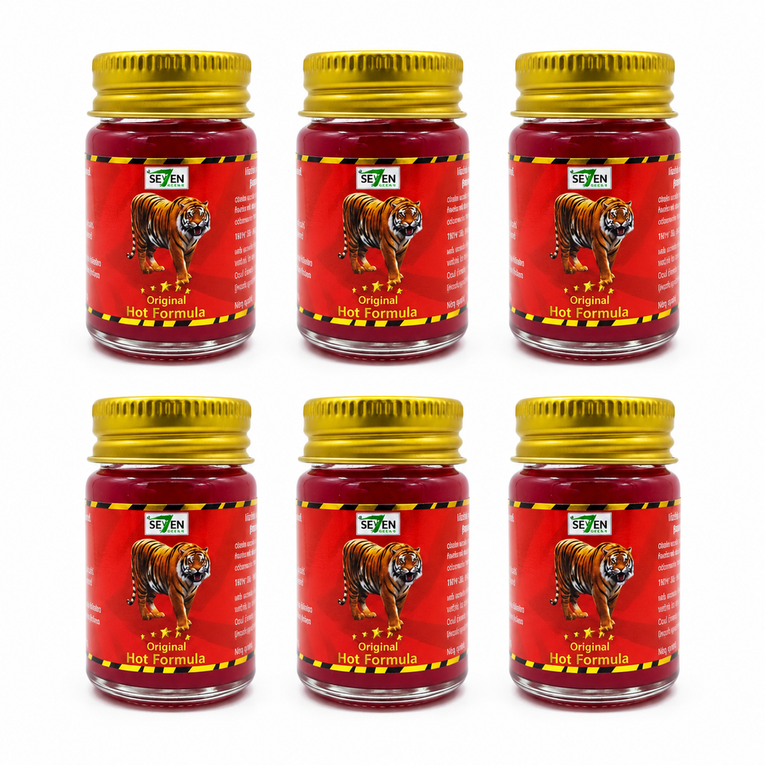 Green Seven Original Hot Formula Thai Massage Balm 50 g — Pack of 6 — exact quantity on white