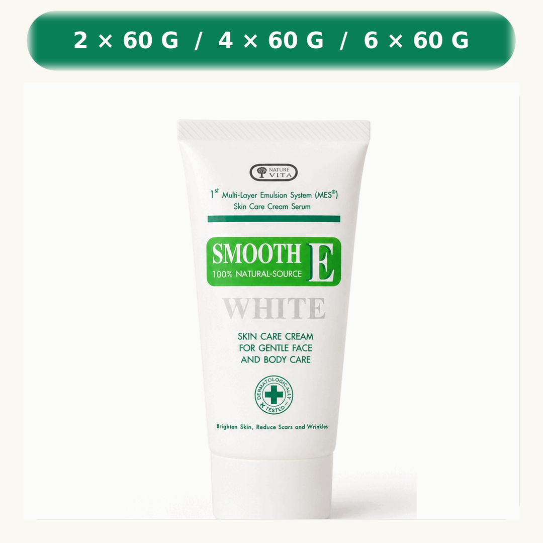 Smooth E Cream Plus White 60 g tubes, available in packs of 2, 4 or 6