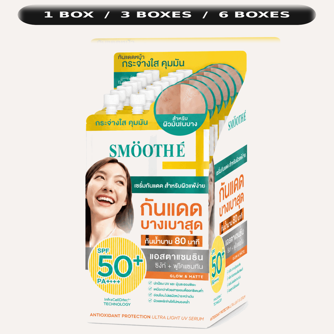 One Smooth E Sun ZERO Feel Protection SPF50+ PA++++ retail box with quantity choices 1, 3 or 6 boxes