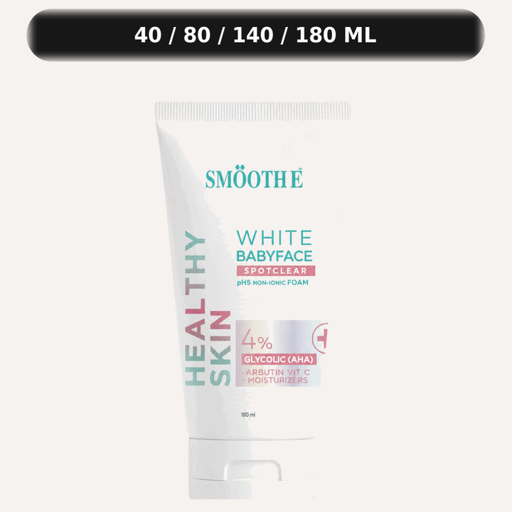 One Smooth E White Babyface Spot Clear Non-Ionic Foam product with 40, 80, 140 or 180 ml sizes choices