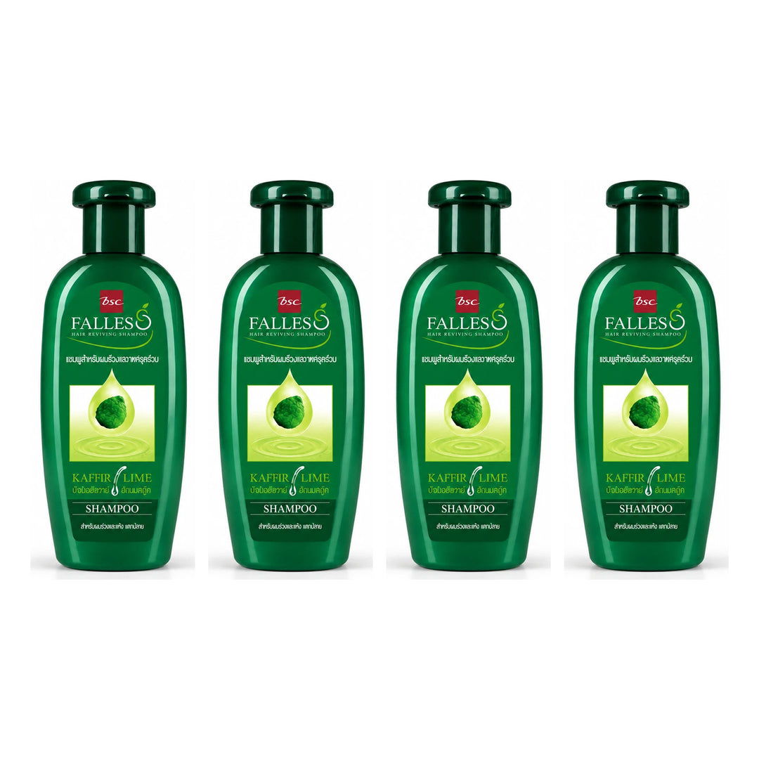 BSC FALLES Kaffir Lime Hair Reviving Shampoo | 4 Bottles | 300 ml Each — 4 separate retail units shown on white background