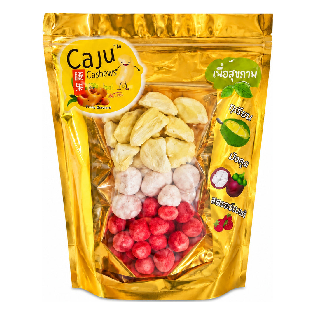 Caju Freeze-Dried Fruit Mix – Durian, Mangosteen & Strawberry | 1 Pouch | 150 g — 1 separate retail unit shown on white background