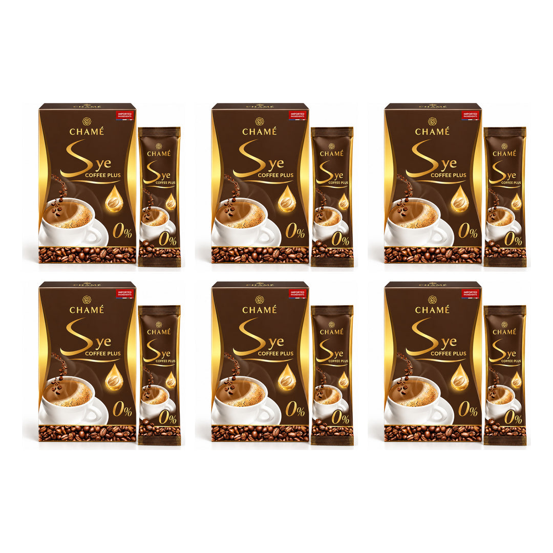 CHAMÉ Sye Coffee Plus Premium Arabica 15 g × 10 Sachets | 6 Packs — 6 separate retail units shown on white background