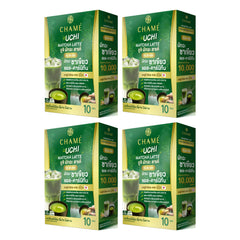 CHAMÉ Uchi Matcha Latte — 1 box of 10 Sachets | 4 Packs — 4 separate retail units shown on white background