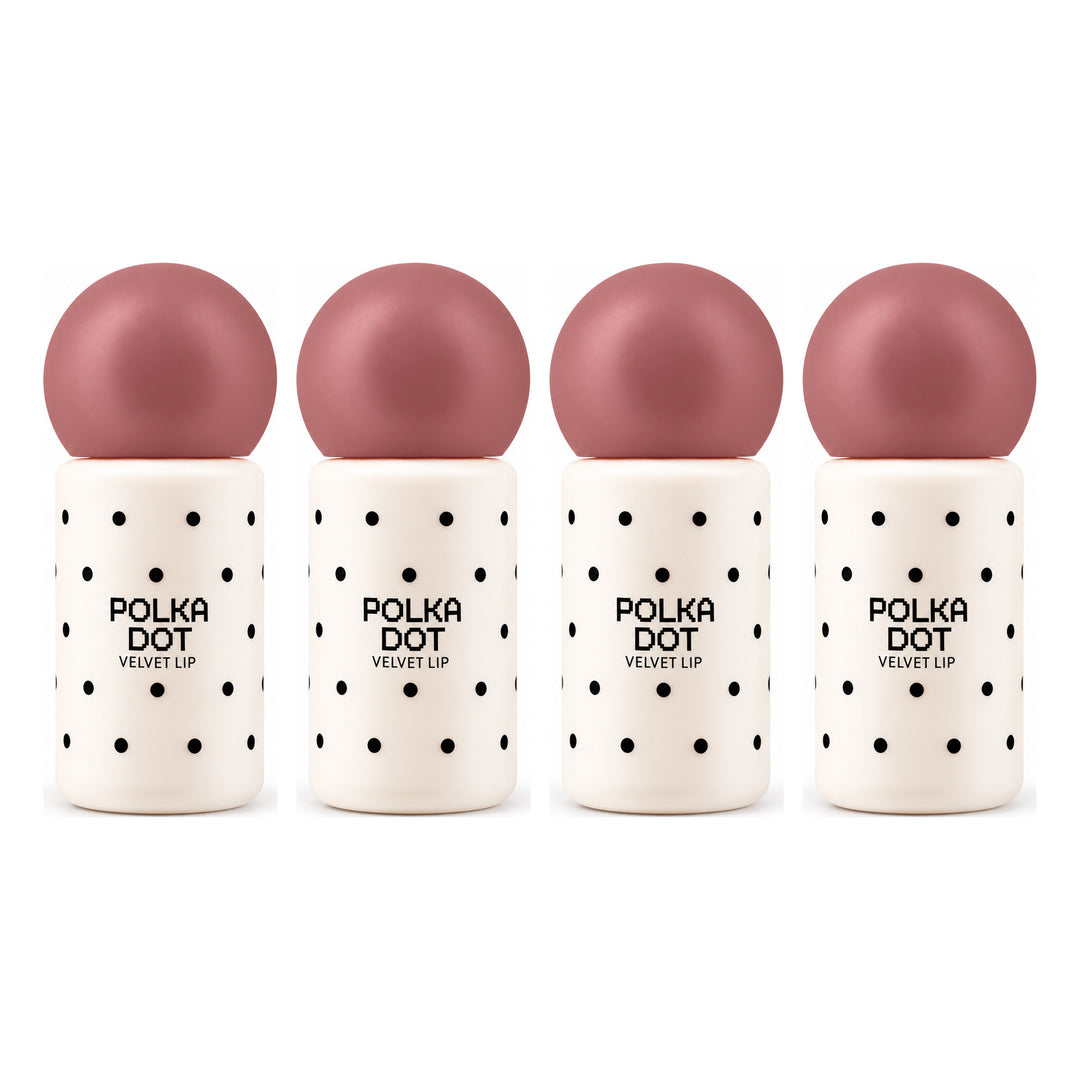 Cathy Doll Polka Dot Velvet Lip 3g | 4 Packs — 4 separate retail units shown on white background
