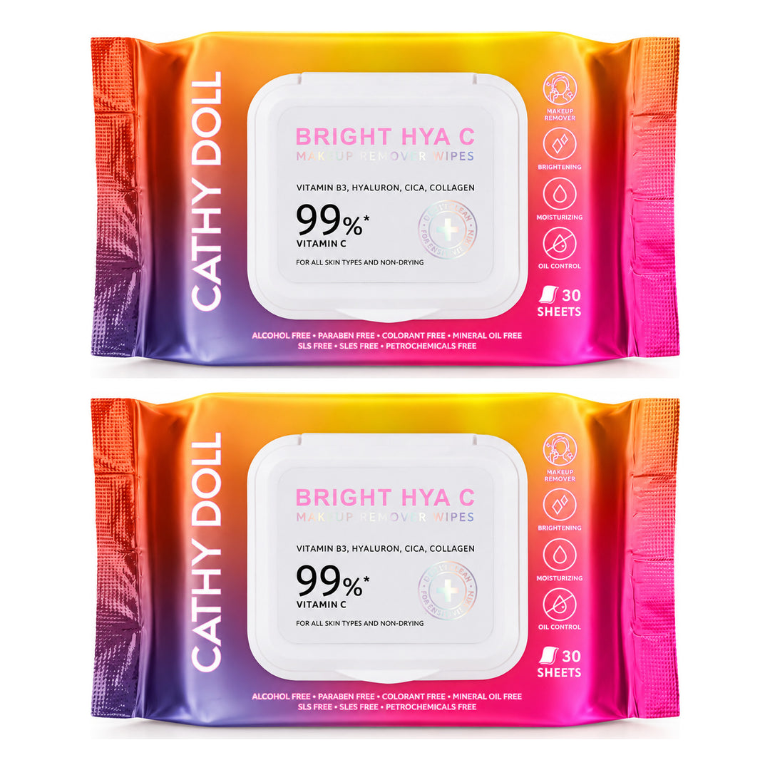 Cathy Doll Bright Hya C Makeup Remover Wipes 30 Sheets | 2 Packs — 2 separate retail units shown on white background