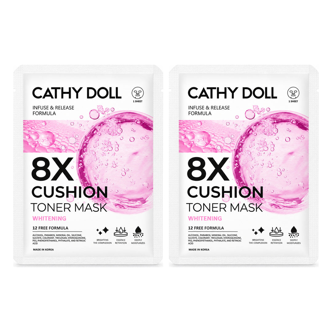 Cathy Doll 8X Cushion Toner Mask Whitening 25g | 2 Packs — 2 separate retail units shown on white background