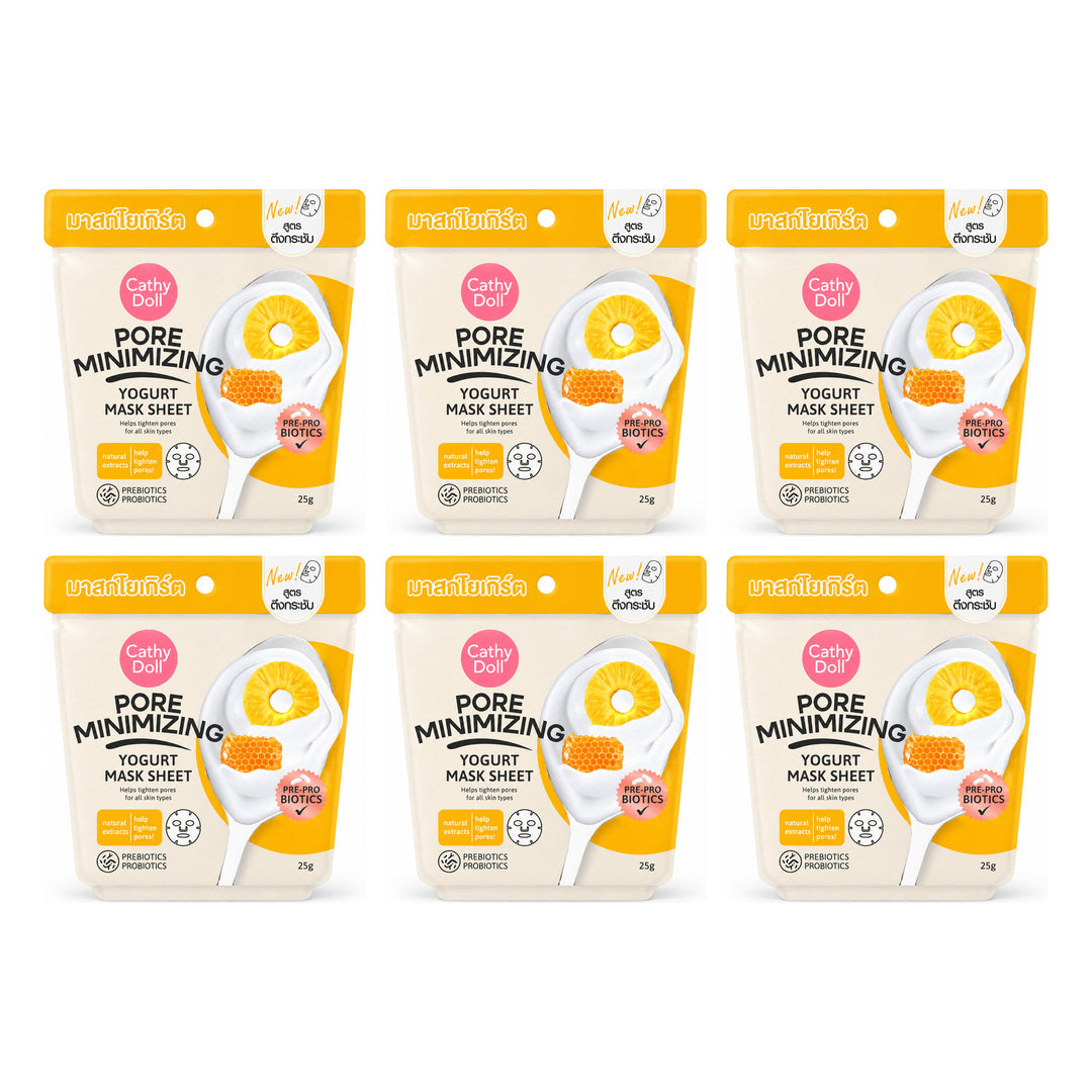 Cathy Doll Pore Minimizing Yogurt Mask Sheet 25g | 6 Packs — 6 separate retail units shown on white background