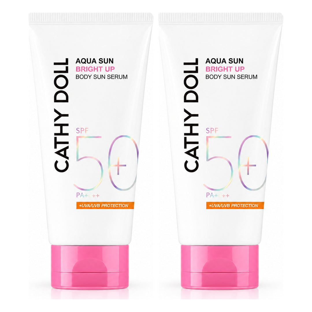 Cathy Doll Aqua Sun Bright Up Body Sun Serum SPF50+ PA++++ | 2 Packs — 2 separate retail units shown on white background
