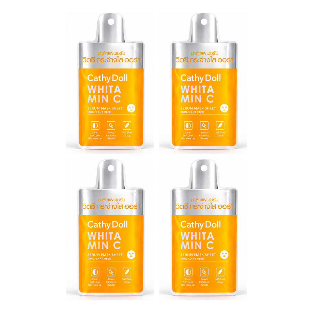 Cathy Doll Whitamin C Serum Mask Sheet 20g | 4 Packs — 4 separate retail units shown on white background