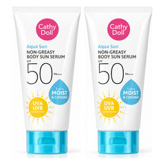 Cathy Doll Aqua Sun Non Greasy Body Sun Serum SPF50 PA+++ 138ml | 2 Packs — 2 separate retail units shown on white background