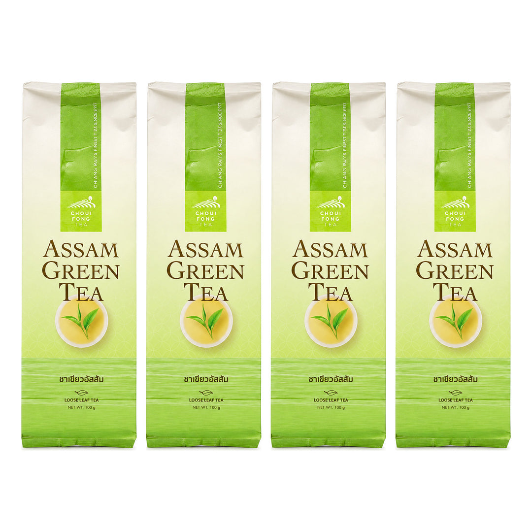 Choui Fong Assam Green Tea Leaves 100 g | 4 Packs — 4 separate retail units shown on white background