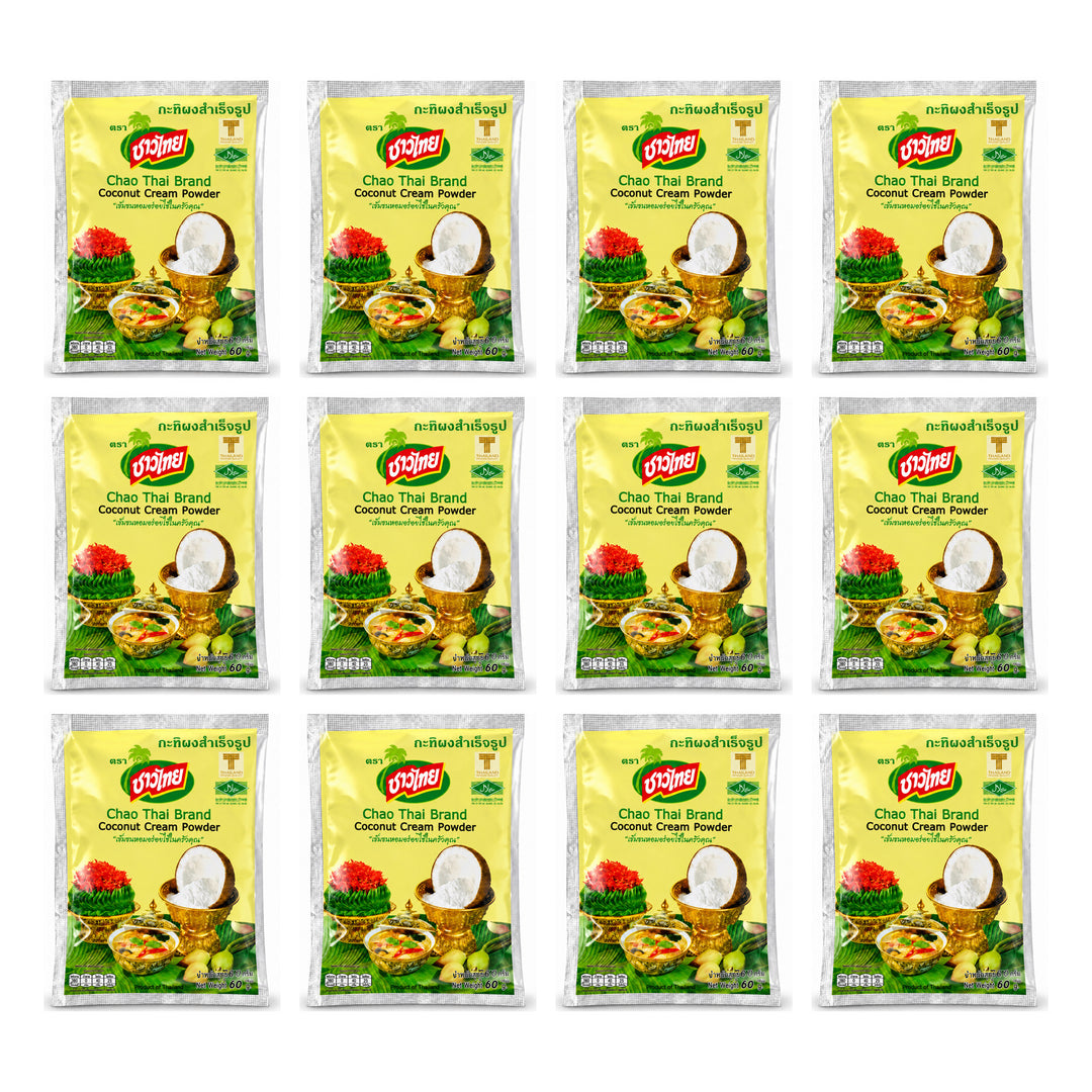 Chao Thai Coconut Cream Powder 60g | 12 Packs — 12 separate retail units shown on white background