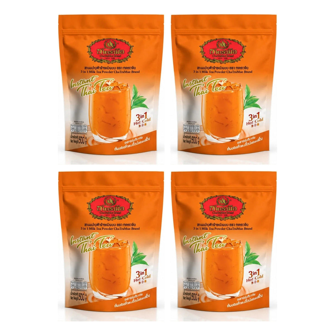 ChaTraMue Thai Tea 3-in-1 Instant Powder 500 g | 4 Packs — 4 separate retail units shown on white background