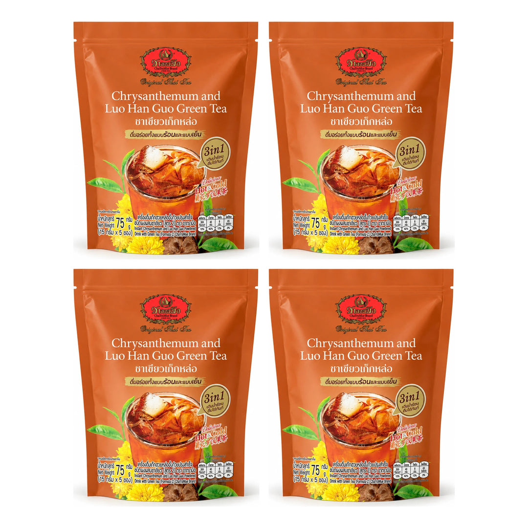 ChaTraMue Chrysanthemum & Luo Han Guo Green Tea 3-in-1 75 g | 4 Packs — 4 separate retail units shown on white background