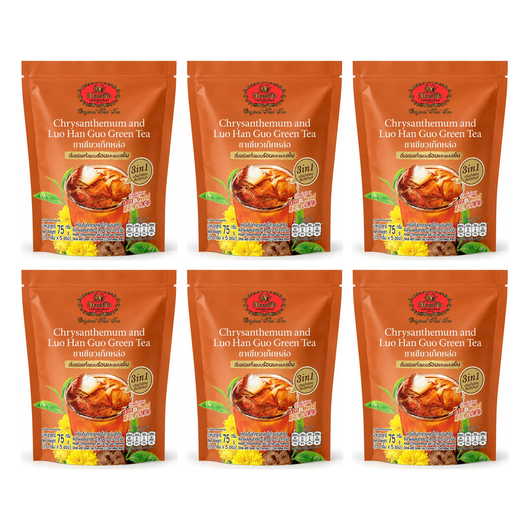 ChaTraMue Chrysanthemum & Luo Han Guo Green Tea 3-in-1 75 g | 6 Packs — 6 separate retail units shown on white background