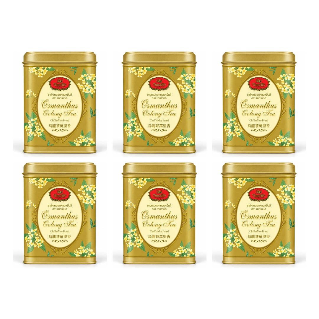 ChaTraMue Osmanthus Oolong Tea 200 g Metal Tin | 6 Packs — 6 separate retail units shown on white background