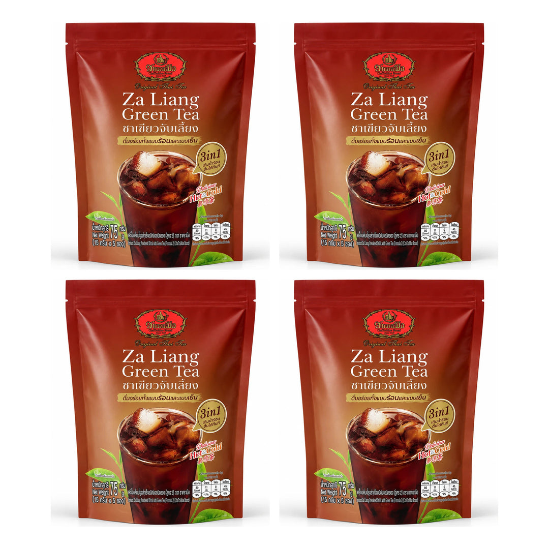 ChaTraMue Za Liang Green Tea 3-in-1 75 g | 4 Packs — 4 separate retail units shown on white background