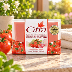 CITRA SOAP TOMATO+COLLAGEN WHITENING SCRUB — illustrative setting, decorative props excluded