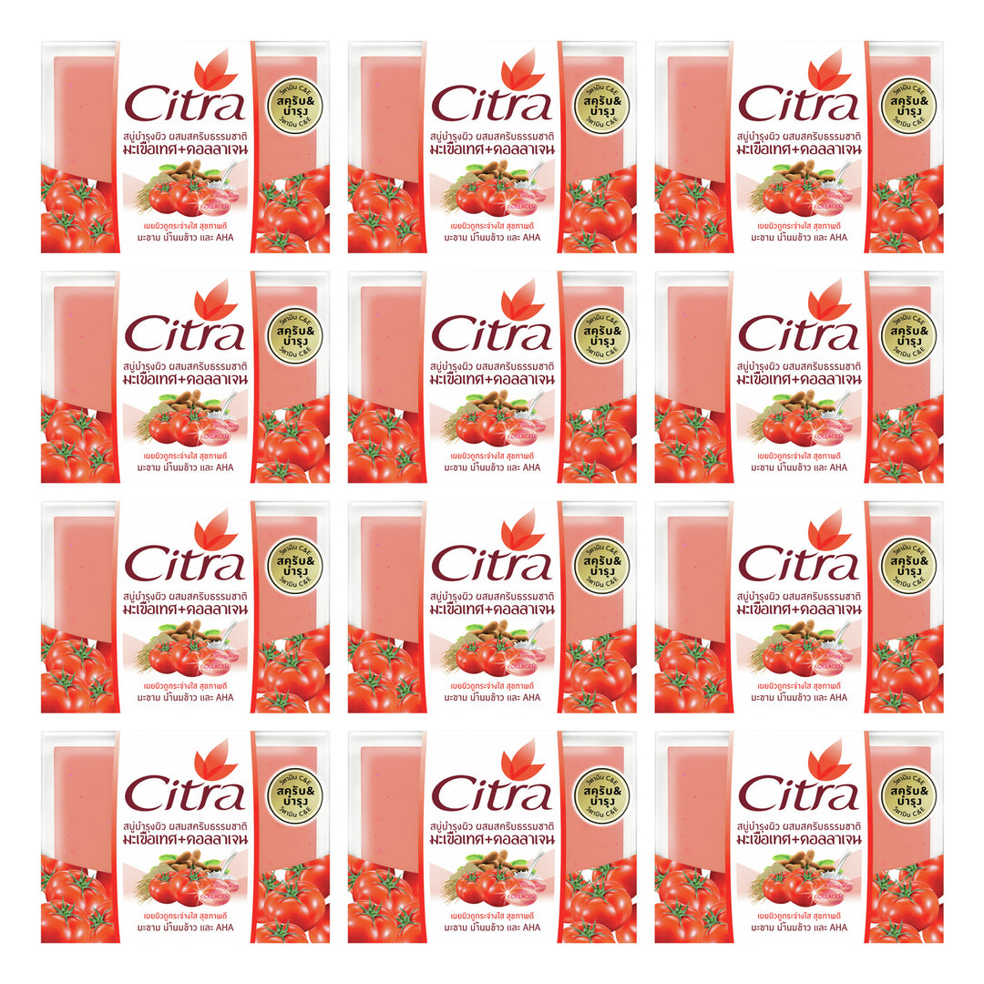 Citra Tomato & Collagen Scrub Soap 110 g | 12 Packs — 12 separate retail units shown on white background