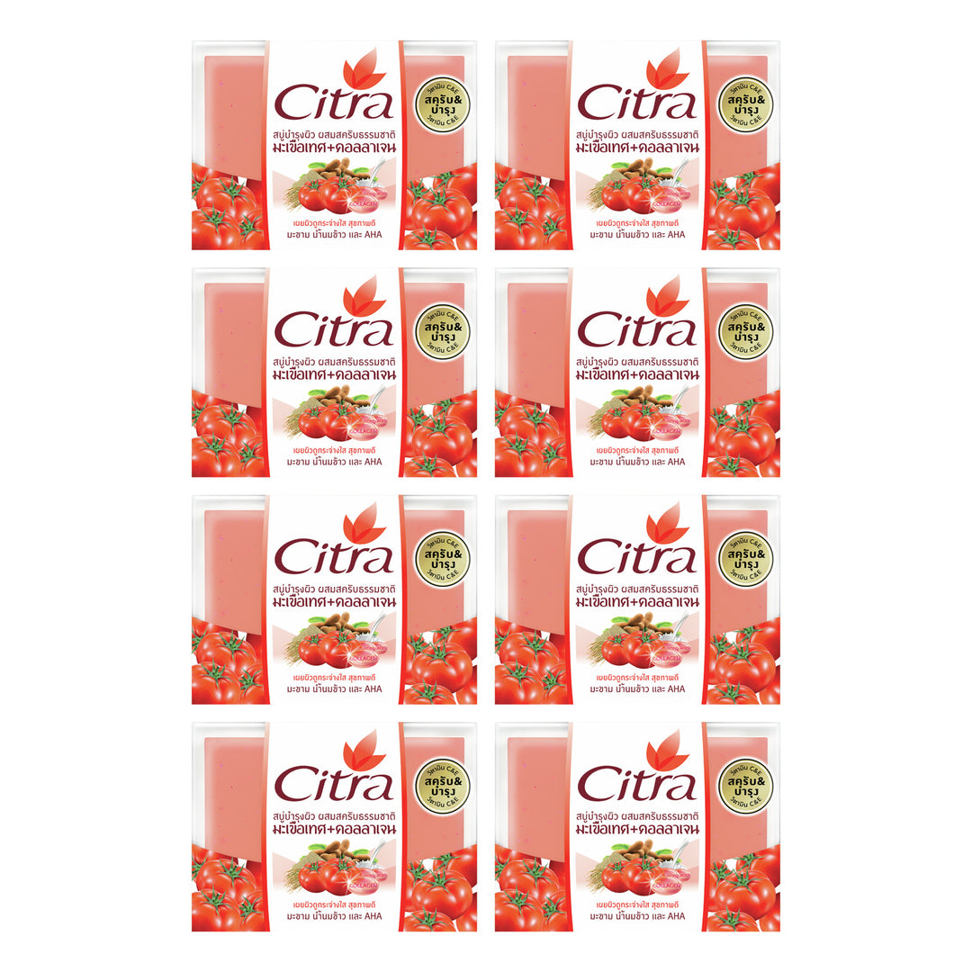 Citra Tomato & Collagen Scrub Soap 110 g | 8 Packs — 8 separate retail units shown on white background