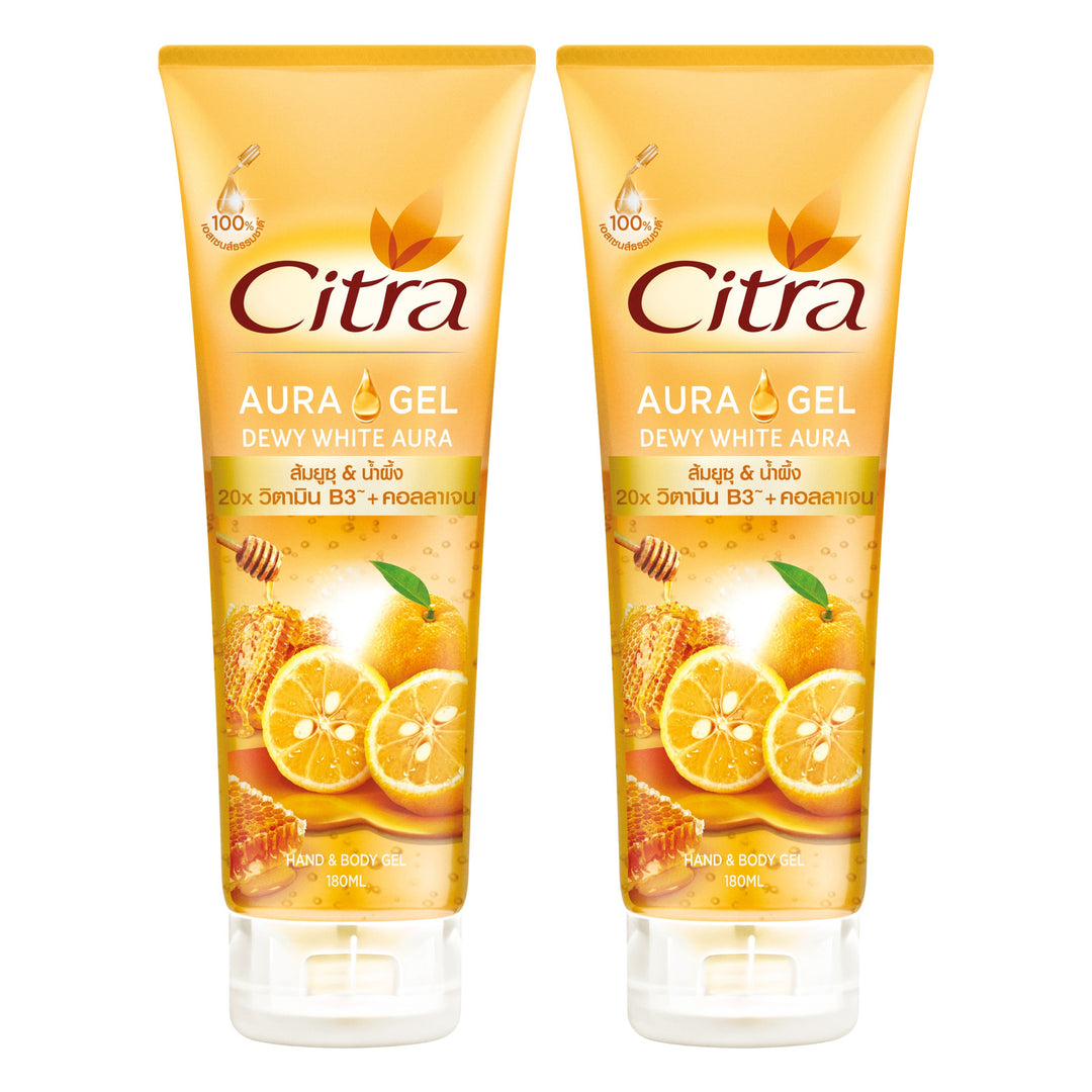 Citra Dewy White Aura Gel Yuzu & Honey 180 ml | 2 Packs — 2 separate retail units shown on white background