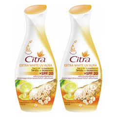 Citra Extra White UV Aura Lotion Pearl & Lemon 150 ml | 2 Packs — 2 separate retail units shown on white background