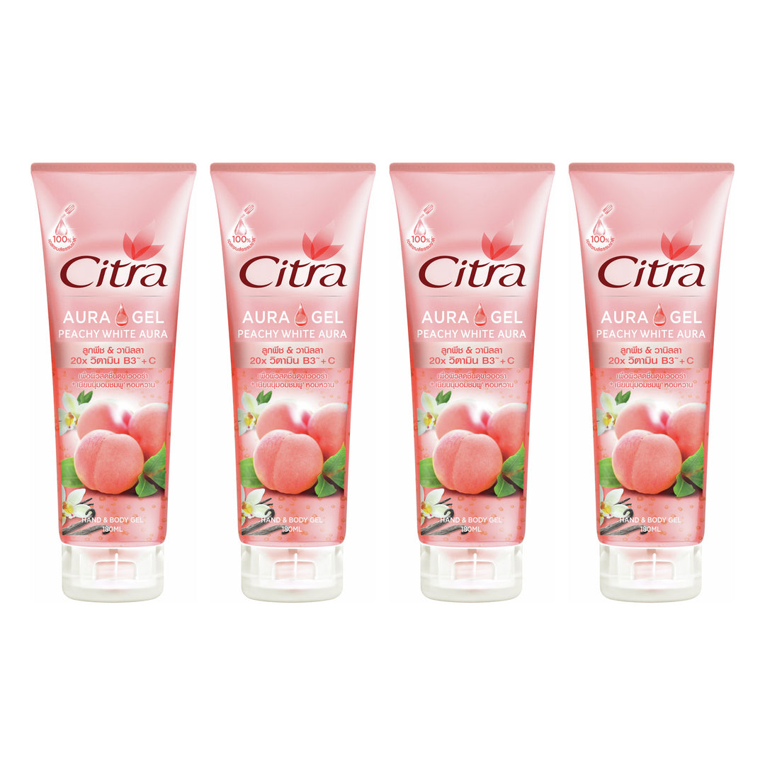 Citra Peachy White Aura Gel 180 ml | 4 Packs — 4 separate retail units shown on white background