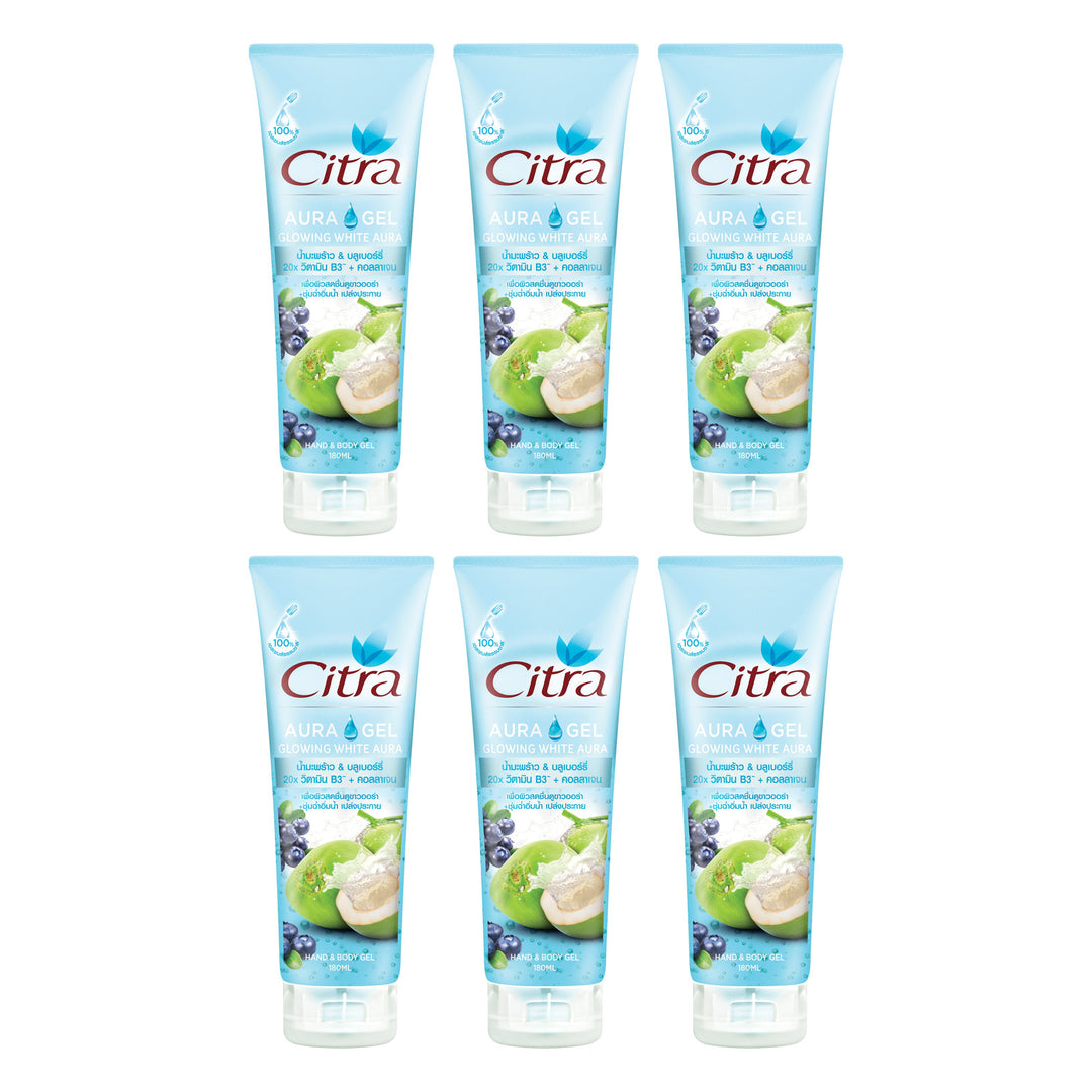 Citra Glowing White Aura Gel Coconut & Algae 180 ml | 6 Packs — 6 separate retail units shown on white background