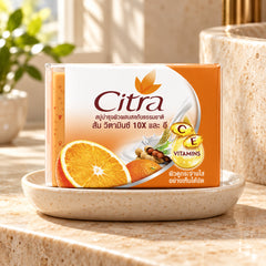 Citra Vitamin C & E Extra Brightening Scrub Soap 110 g — illustrative setting, decorative props excluded