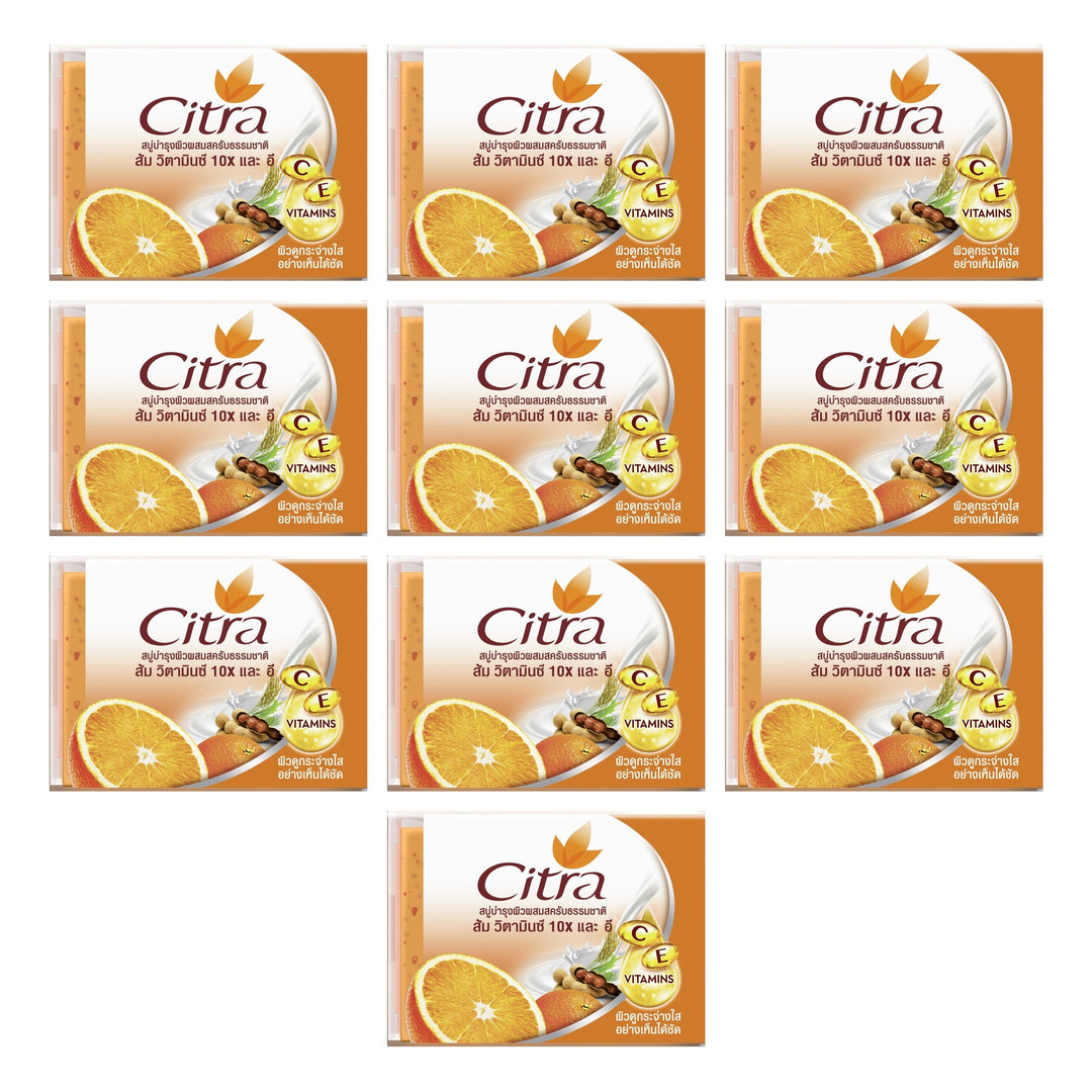Citra Vitamin C & E Extra Brightening Scrub Soap 110 g | 10 Packs — 10 separate retail units shown on white background