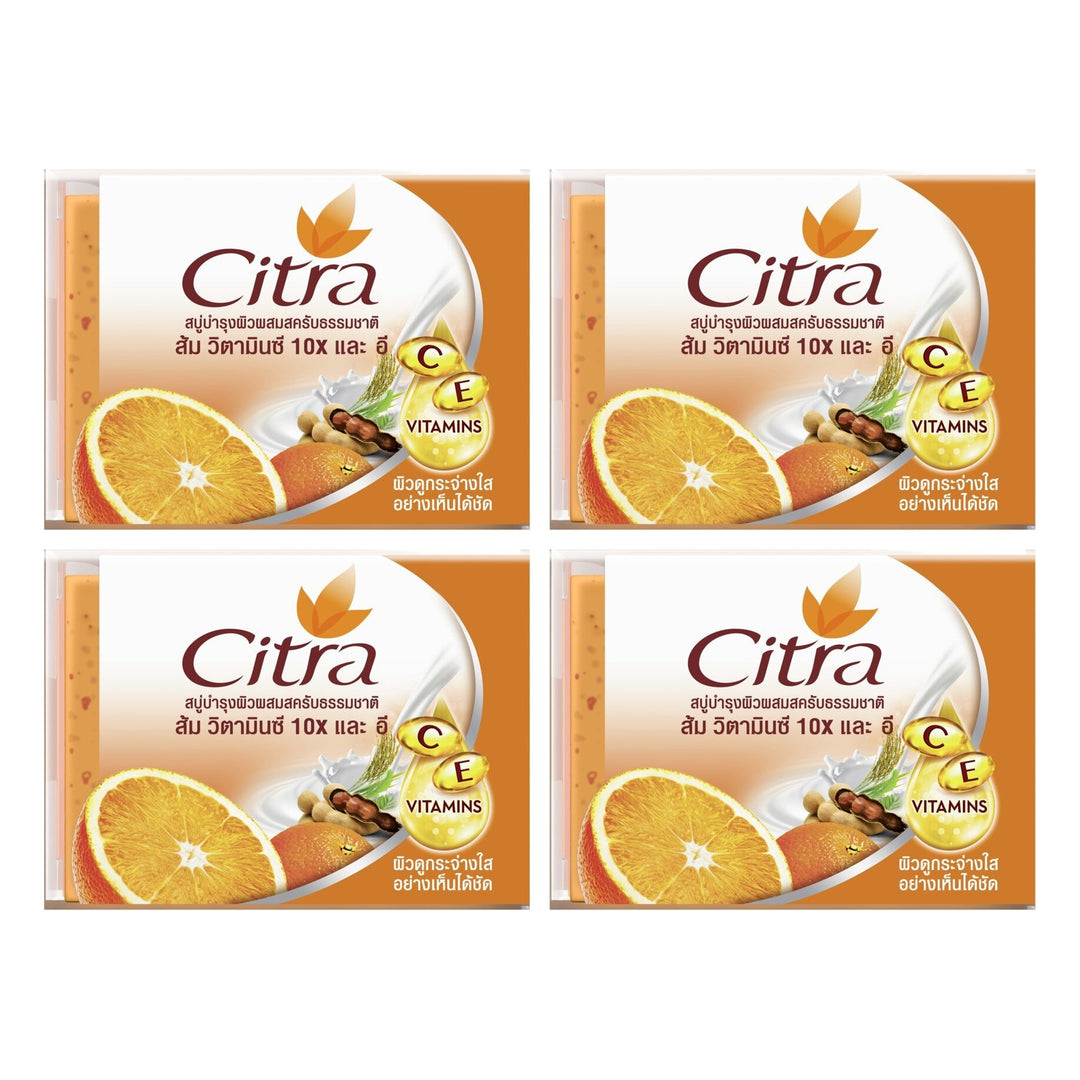 Citra Vitamin C & E Extra Brightening Scrub Soap 110 g | 4 Packs — 4 separate retail units shown on white background