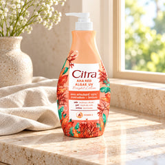 Citra AHA Red Algae UV Bright Lotion 500 ml — illustrative setting, decorative props excluded