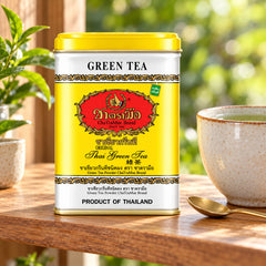 ChaTraMue Green Tea — Tin of 50 Tea Bags (125 g) — illustrative product setting; cups and decorative props are not included