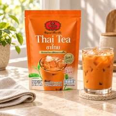 ChaTraMue 3-in-1 Instant Thai Milk Tea — 5 Sachets (100 g) — illustrative product setting; cups and decorative props are not included
