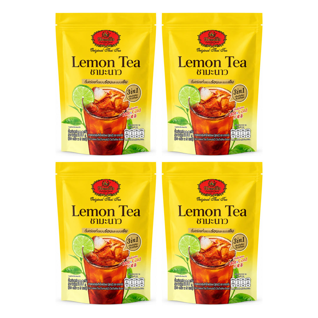 ChaTraMue 3-in-1 Instant Lemon Tea Formula 2 — 5 Sachets (100 g) | 4 Packs — 4 separate retail units shown on white background