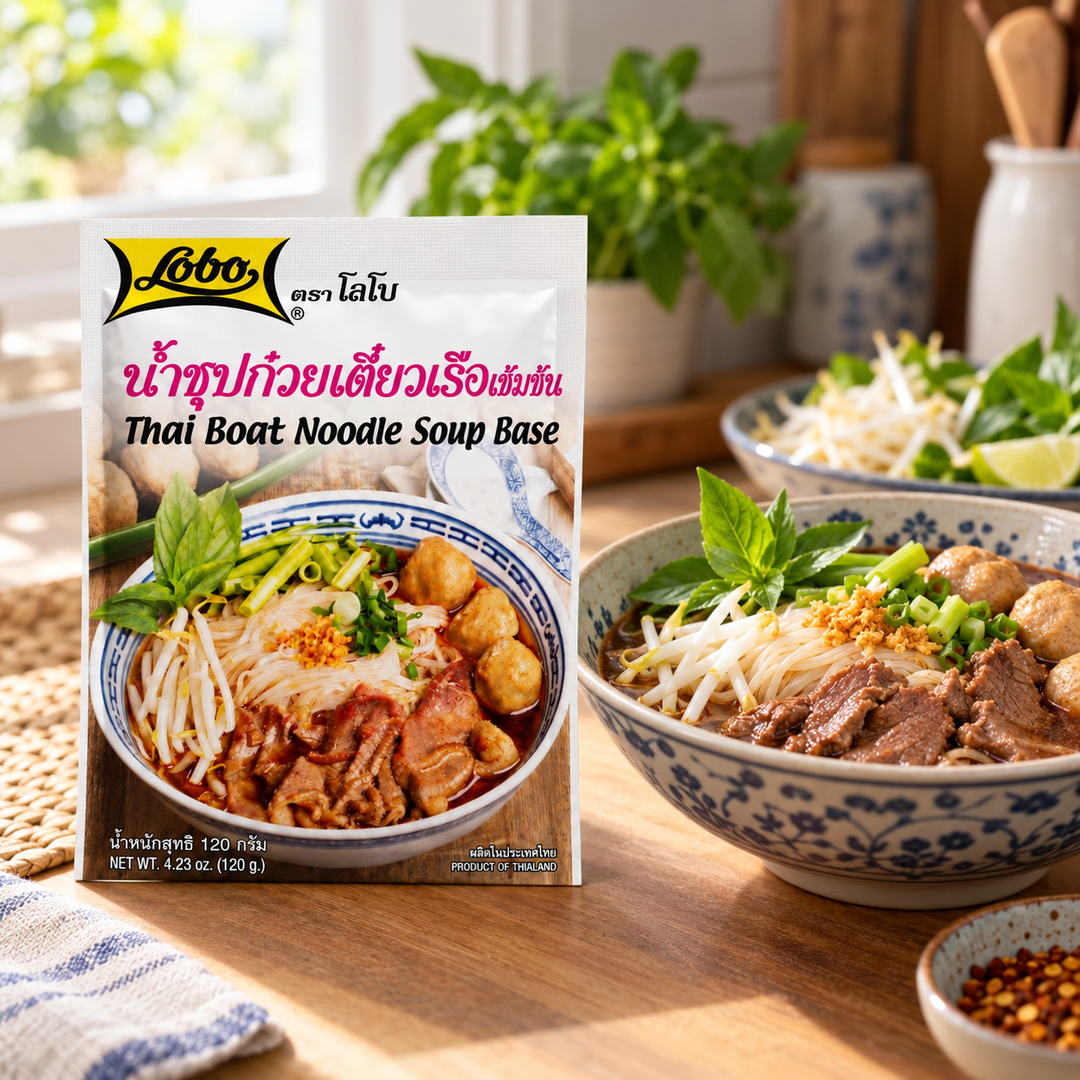 Lobo Thai Boat Noodle Soup Base 120g — home kitchen serving suggestion