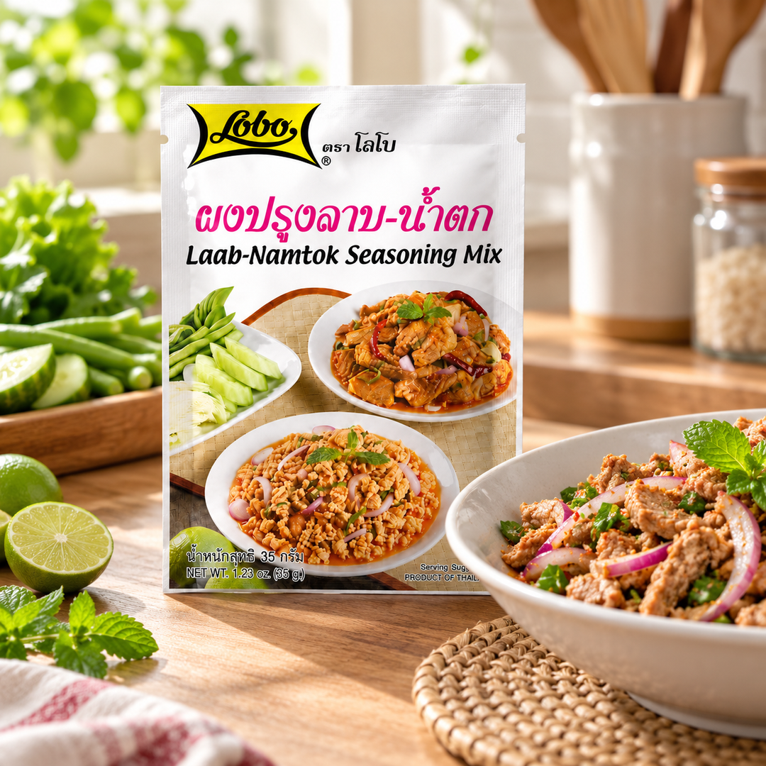 Lobo Laab-Namtok Seasoning Mix 35g — home kitchen serving suggestion