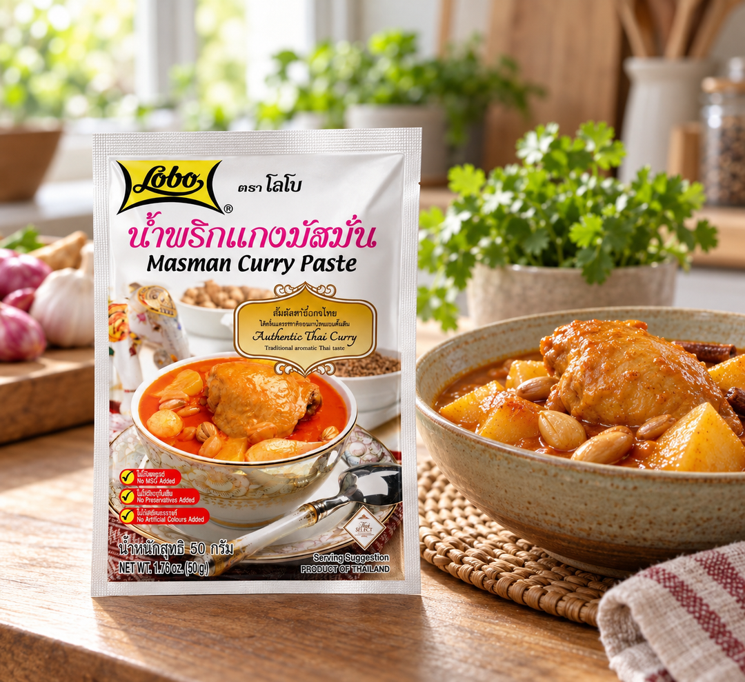 Lobo Massaman Curry Paste 50g — home kitchen serving suggestion