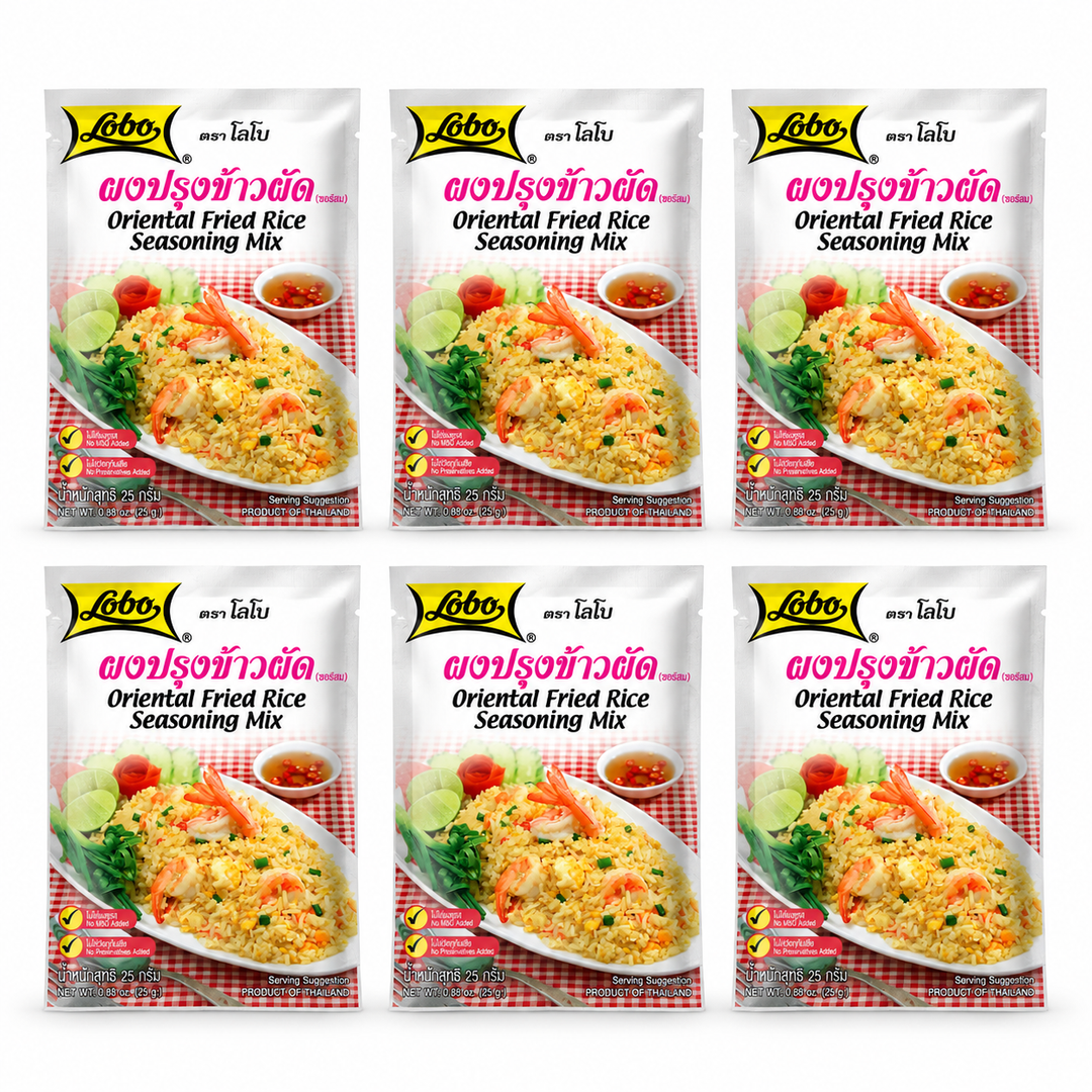 Lobo Oriental Fried Rice Seasoning Mix 25g — Pack of 6 — exact sold quantity on white